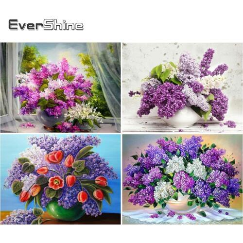EverShine Diamond Painting Full Square Flowers Diamond Embroidery Picture Rhinestones Diamond Mosaic Lilac Cross Stitch Art