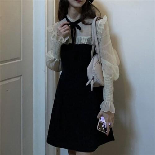 FONELY FAIRY Autumn New Style Delicate Girlish Stitched Slim Dress