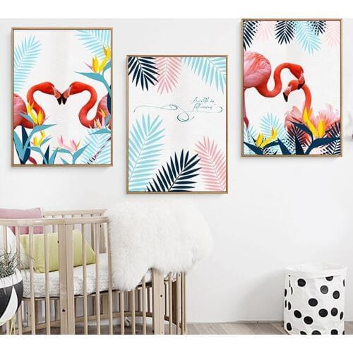 HAOCHU Nordic Watercolor Pink Flamingo Wall Art Canvas Painting Cuadros Decoracion Wall Pictures For Living Room No Frame