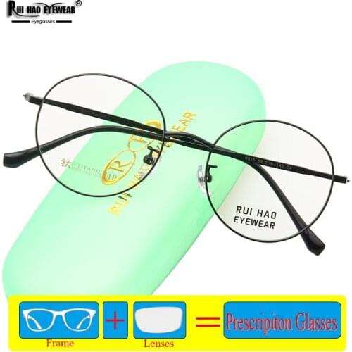 Unisex Round Prescription Glasses Retro Eyeglasses Frame Customize Resin Lenses Titanium Alloy Spectacles Frames 8025
