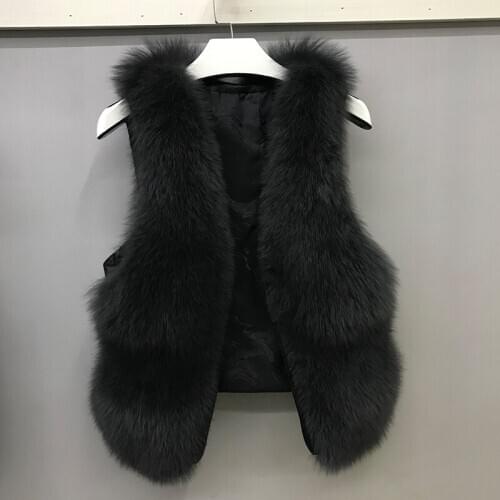 Fur Vest Coats Jacket Real Fox Fur Vest Winter Womens High-Quality Casual Fashion Sleeveless Street-Wear