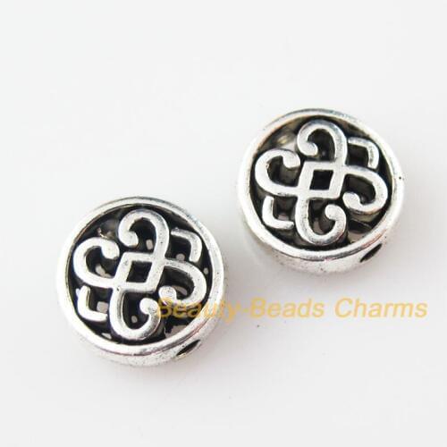 Fashion 10Pcs Tibetan Silver Color Round Flat Chinese Knot Spacer Beads Charms 10.5mm