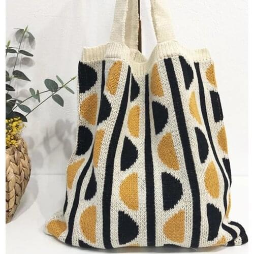 Fashion Women Knitting Tote Bag Women Crochet Woolen Knitted Fabric Shoulder Bag 2021 Female Daily Handbag