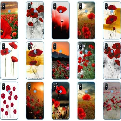 63DD Red Poppies On Black Style Soft Silicone Cover Case for Xiaomi Redmi 6 6a mi 8 a2 lite note 5 6 pro 7 case
