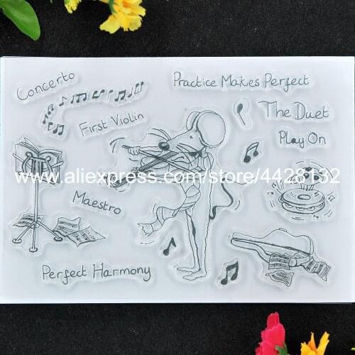 Mouse First Violin Perfect Harmony Scrapbook photo cards rubber stamp clear stamp transparent stamp 9052436