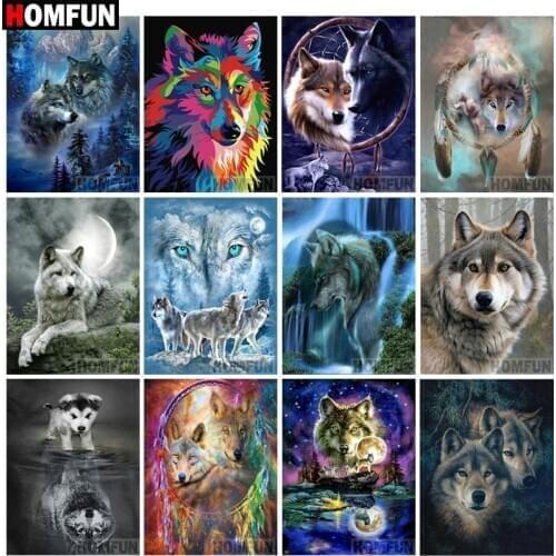HOMFUN Full Square/Round Drill 5D DIY Diamond Painting "Animal wolf" 3D Embroidery Cross Stitch 5D Home Decor Gift BK001
