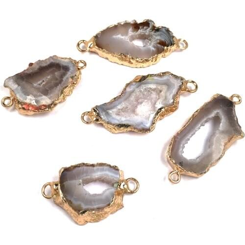 Natural Stone Irregular Shape Pendant Crystal Agat Slice Brazil Healing Reiki Natural Stone Pendants for Jewelry Making 20x45mm