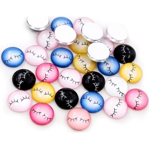 New Fashion 50pcs 8mm 10mm 12mm Mixed Color Eyelashes Handmade Photo Glass Cabochons Dome for DIY Jewelry Making Supplies