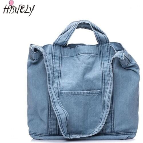 HISUELY New Arrive 2021 Women Denim Shoulder Bags Neutral Large Shopping Bag Art Student Bag Unisex HandBags Crossbody Bag