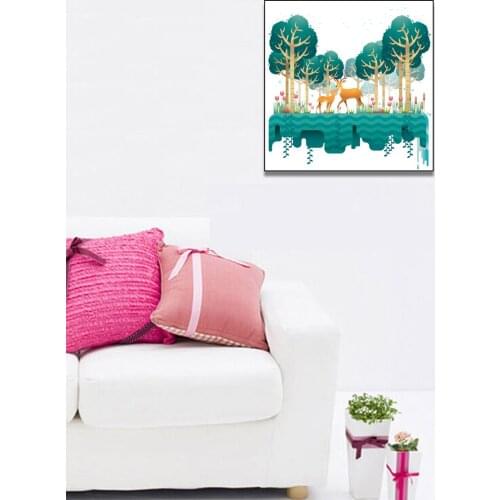 New Woods Sika Deer Green Trees Forest Picture Poster Canvas Print Painting Wall Art Living Room Home Decoration