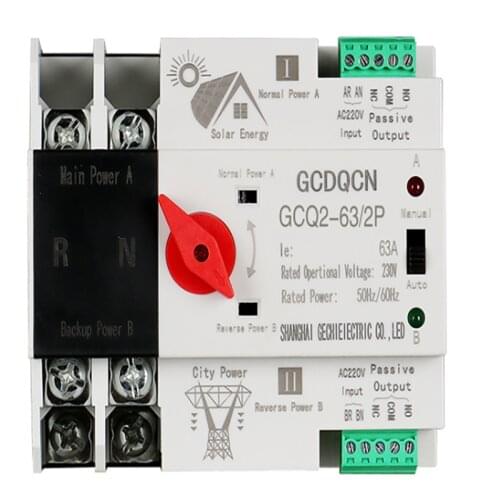 Brand new grid gcdqcn uninterruptible power supply automatic switch 220v dual power automatic transfer switch 2p32a 50a 63a