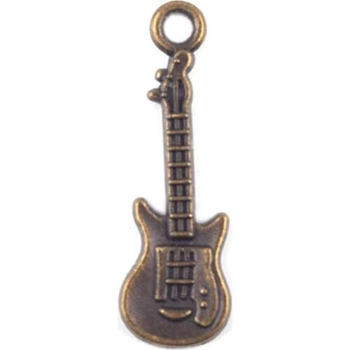 Wholesale Mini Guitar Pendant Retro Bronze Tone Leather Chain Style Necklace Pendant Alloy Jewelry Accessories 50pcs/lot