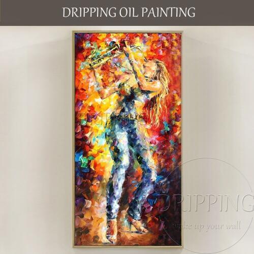 Excellent Artist Pure Hand-painted High Quality Textured Knife Painting Lady with Saxophone Oil Painting for Friend Unique Gift