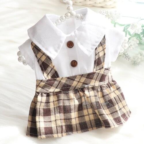 White Shirt Dress Dog Clothes Plaid Skirt for Dogs Clothing Pet Outfits Spring Summer Breathable Yorkies Girl Ropa Para Perro