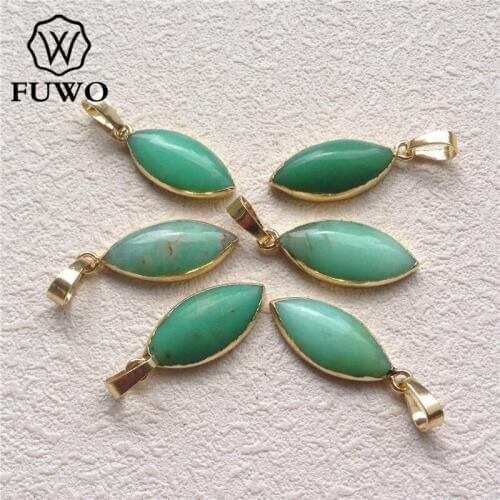FUWO Wholesale Chrysoprase Pendants With 24K Gold Filled Edge Genuine Green Jades Pendants For Necklace Jewelry Making PD200