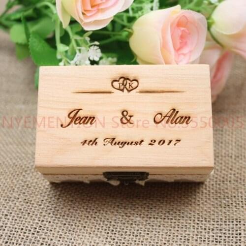 Custom Name Wedding Ring Box Engagement Personalized Wooden Ring Bearer Storage Box Romantic Wedding Gift Ring Box Holder 20pcs