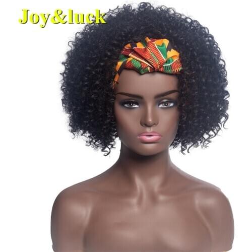 Joy&luck Fluffy Handband Wig Synthetic Wrap Wig Linked Turban Short Culry Hair Wigs for African Women