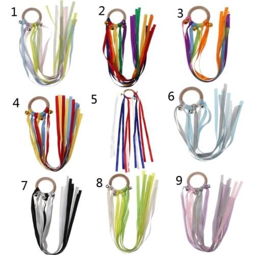 Rainbow Wooden Ribbon Rattle Ring Baby Teether Newborn Montessori Sensory Toy Q1FE