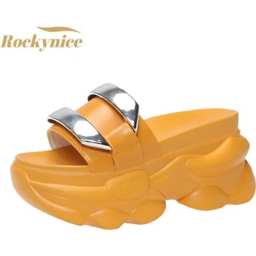 Summer Women Slippers Flip-Flops Beach Shoes 2021 Ladies Middle Wedge Heels Shoes Woman Platform Slippers White Outside Sandals