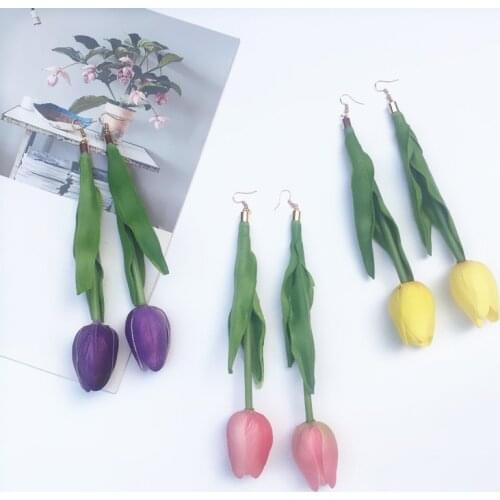 Exaggerated Long Tassel Colorful Tulip Drop Earrings for Women Girls Fashion Elegant Flower Dangle Earrings Female Brincos