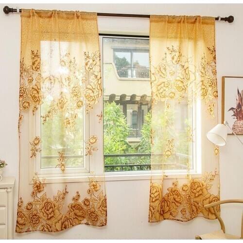 Home Door Window Balcony Modern Luxury Flower Printed Sheer Tulle Voile Bedroom Livingroom High-grade Atmospheric Curtain