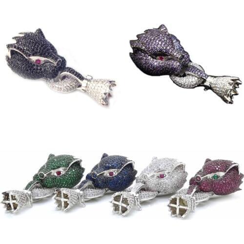 Animal Leopard Head Clasp Silver Color & Micro Cubic Zirconia Hooks Lock Tassel Sweater Necklace Clasp DIY Jewelry Findings