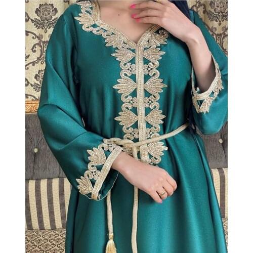 Eid Summer 2021 Plus Size Lace Maxi Dress Fashion Satin Dresses for Women Muslim Dubai Arabic Moroccan Kaftan Robe