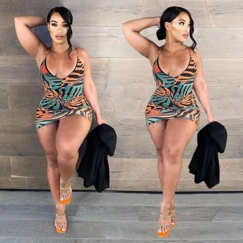 Echoine Summer Vintage Print Strap Skinny Mini Dress Women Spaghetti Party Night Club fashion streetwear outfits sundress New