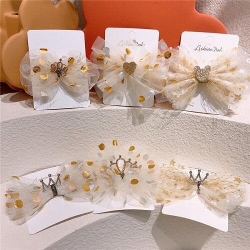 2021 New Sweet Princess Girl Simple Cute Crown Dot Yarn Bow Hairpins Fashion Childrens Duckbill Clip Kids Hair Accessories