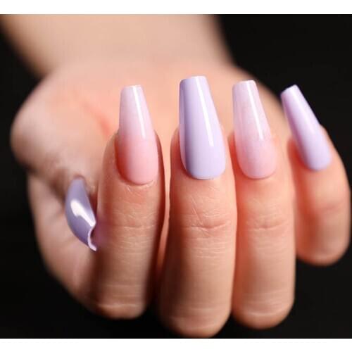 24pcs Pink Purple Gradient Color Wearable Ballet Fake Nails press on Dye Trapezoid Full Cover Long Length Finished Fingernails