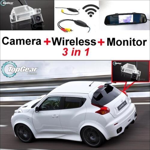 3 in1 Special Rear View Camera + Wireless Receiver + Mirror Monitor Easy DIY Back Up Parking System For Nissan JUKE 2011~2015