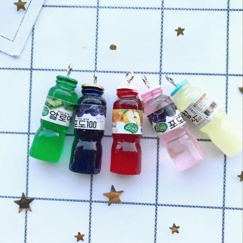 3d Resin Fruit juice drinks resin bottle necklace charms very cute keychain pendant necklace for DIY earrings decoration