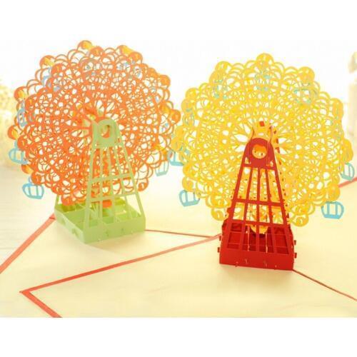 3D Laser Cut Hot Pop Handmade Carving Ferris Wheel Paper Invitation Greeting Cards PostCard Birthday Classmate Party Gift