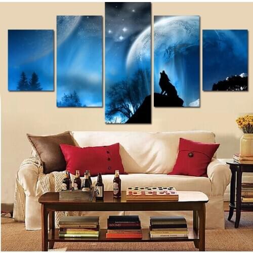 5PCS Canvas Modern Wall Painting Night Wolf Starry Sky Home Decor Art Picture Paint On Canvas Prints canvas art