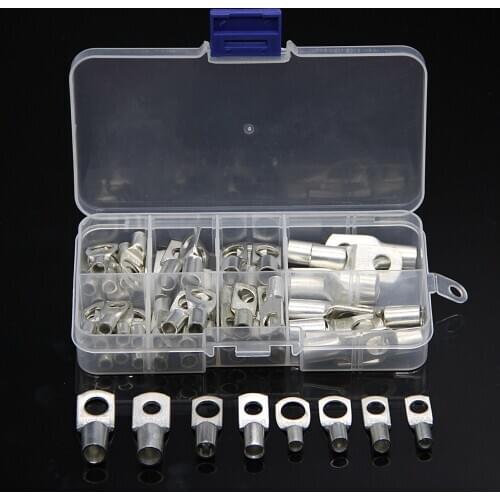 60Pcs Bare SC Terminals Cable lugs Tinned Copper Tube Lug Ring Seal Battery Wire Connectors Cable Crimping/Soldered Terminal