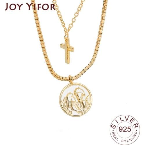 925 Sterling Silver Womens Fashion New Jewelry High Quality Double Layers Gold Retro Simple Pendant Necklace 48CM Long