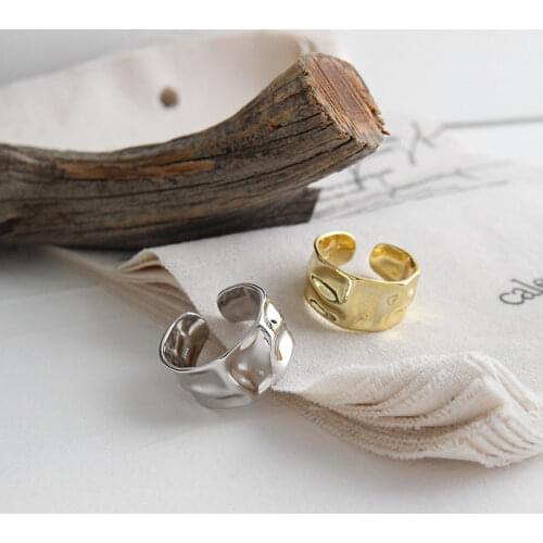925 Sterling Silver Irregular Concave Convex Gold Ring Fashion Width Open Finger Ring For Couple Jewelry S-R713