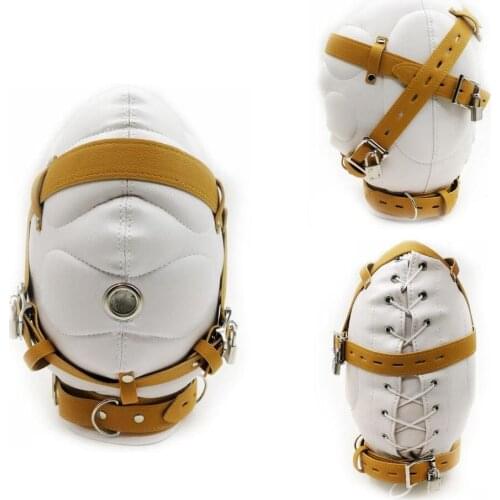 Bdsm Full Faced Blindfolds Mask Hood PU Leather Headgear Bondage Cosplay Restraint Cosplay Head Harness Sex Toys For Couples