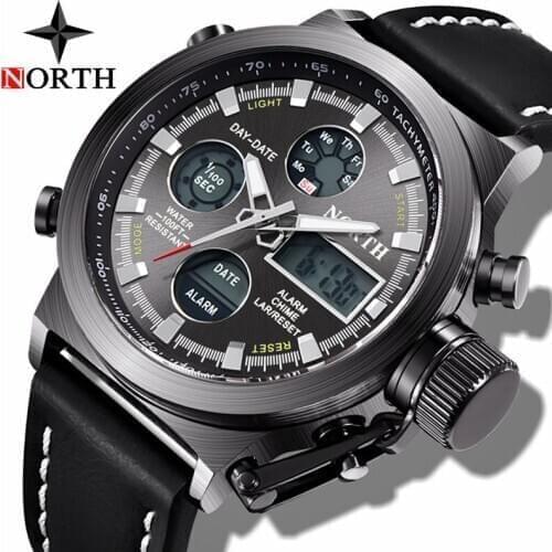 NORTH Luxury Brand Fashion Leather Quartz Watches Men Digital Watch Male Military Waterproof Sport Watches Men Relogio Masculino