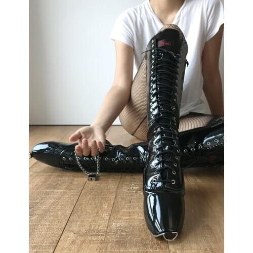 Black Knee High Ballet Boots Women Lace Up Zip Shoes Sexy High Heels Fetish Exotic Shoes 18CM