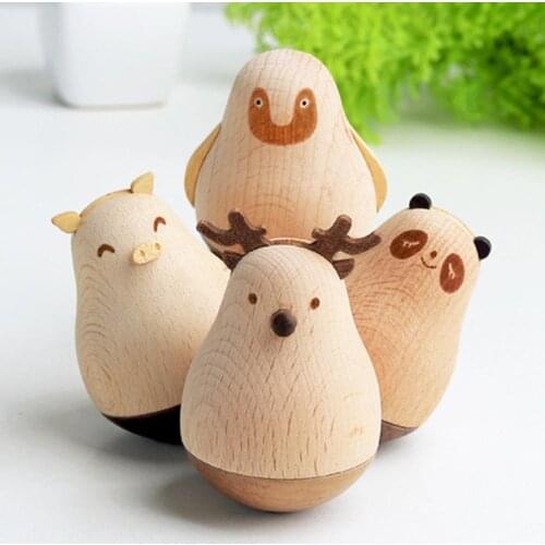 Deer Design Wooden Tumbler Statue Miniature Model Office Home Desktop Decor Collection Party Festival DIY Supplies Children Toys