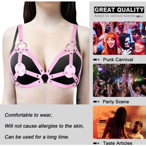 Gothic Erotic Bra Lingerie Women Leather Harness Bondage Brassiere Shoulder Straps Body Sexy Bdsm Binding Bandage Pole Dancing