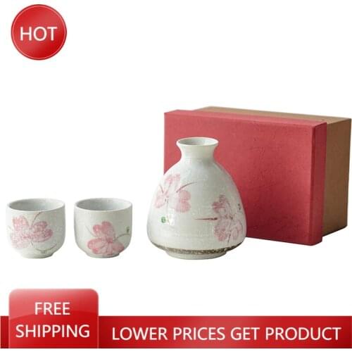 Cute Wine Glasses Bar Japanese Vintage Pink Sake Soju Gift Set Ceramic Bottle Home Bar Viski Japanese Accessories Home AA50JT