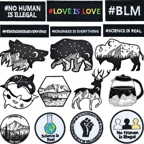 Fashion Letter Animal Embroidery Applique Ironing Sewing Supplies Decorative Badges Patches For Clothing Mountain Wave Stickers