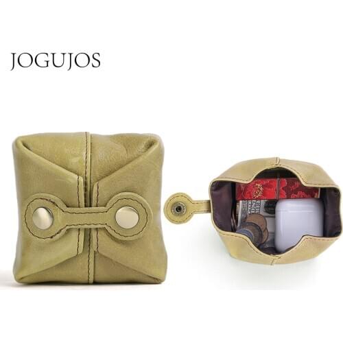 JOGUJOS Fashion Girl Mini Coin Pocke Genuine Leather Wallet Wireless Earphone Storage Bag Card Holder Buckle Purse Women Pouch