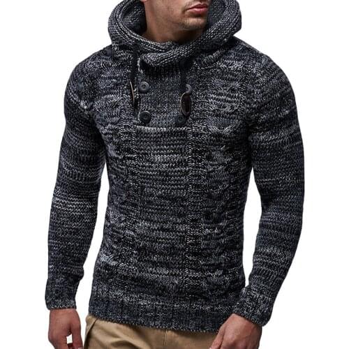 Large Size Turtleneck Hooded Sweater Mens Fall/winter 2021 Mens Pullover Harajuku Knitted Sweater Winter Knitted Jacket