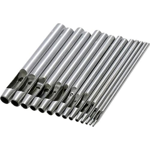 14Pcs Round Hollow Punch Set Leather Craft Punch Tool Hollow Hole Punch Cutter Tool for Watch Bands Belts Canvas