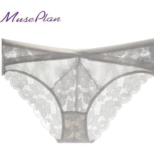 New sale Ultra-thin openwork mesh sexy underwear womens low waist lace cotton inner file ladies briefs