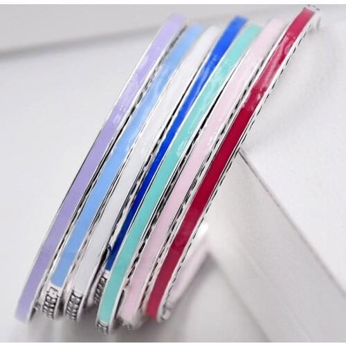 Original Multicolor Radiant Hearts With Cubic Zirconia Bangle Bracelet Fit 925 Sterling Silver Bead Charm Diy Jewelry