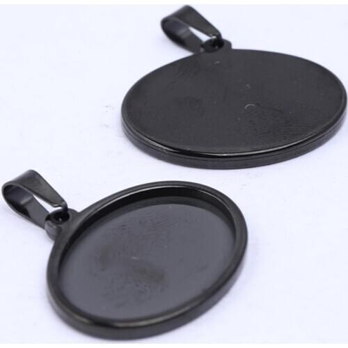 Onwear 5pcs Stainless Steel Black Oval Cabochon Settings 18x25mm Blank Bezel Pendant Base Diy For Neckalce Jewelry Supplies